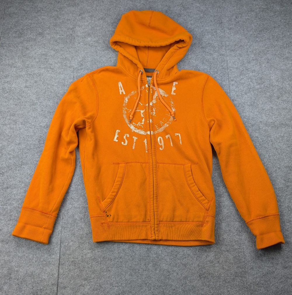 American Eagle Hoodie Mens Medium Vintage Y2K Orange Logo Full Zip Grunge Lounge